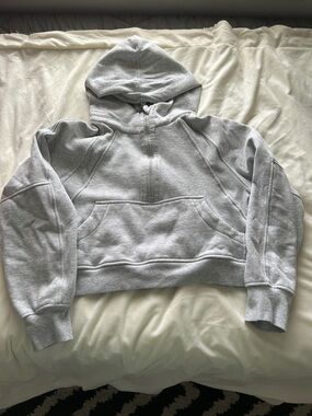 Women's Lightweight Gray Hooded Half-Zip Sweatshirt